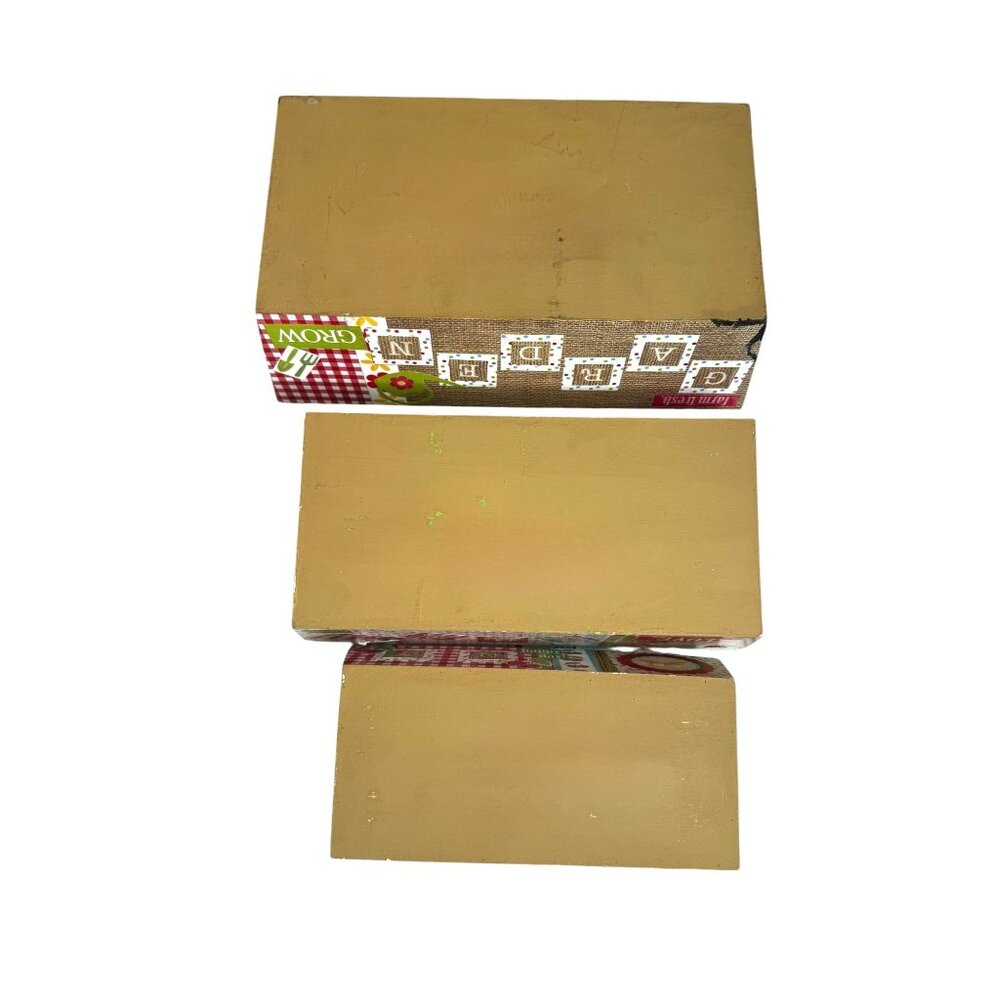 Set Of 3 Rectangular Decorative Wooden Storage Containers Totes - Picture 10 of 11